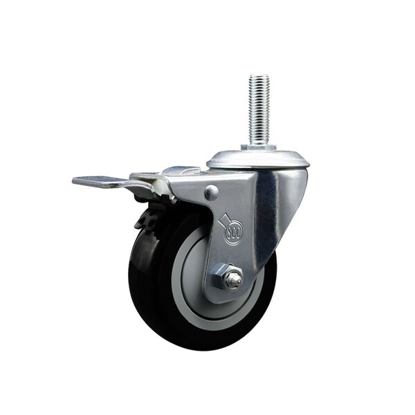 Service Caster 4 Inch Black Polyurethane Wheel Swivel 58 Inch Threaded Stem Caster Total Lock Brake SCC SCC-TSTTL20S414-PPUB-BLK-58212 - main